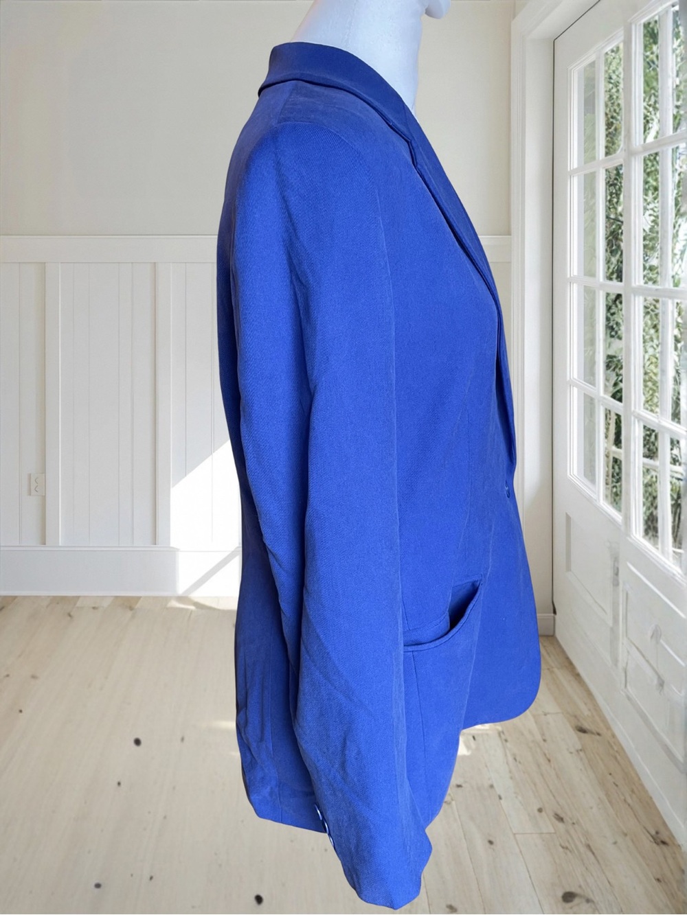 Vintage LAUREN RALPH LAUREN Women's Royal Blue Cotton Silk Blazer Jacket 10 - Picture 6 of 15